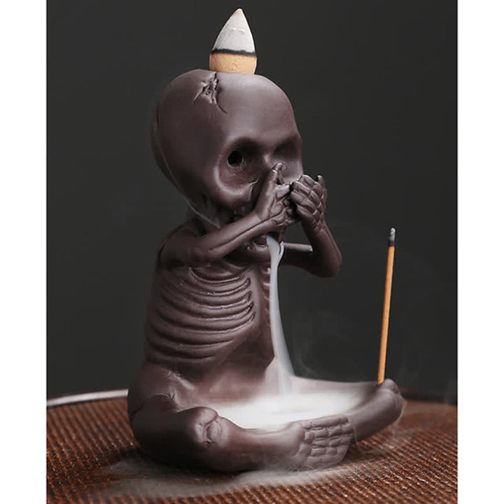 Buddha Stones Little Skull Ghost Purple Clay Backflow Smoke Fountain Peace Incense Burner Decoration