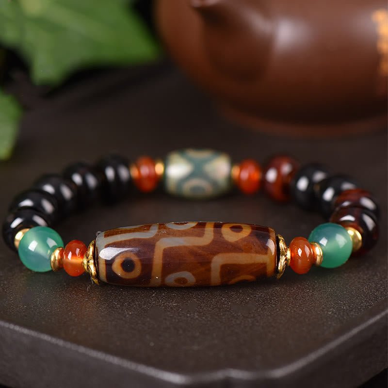 Buddha Stones Tibetan Natural Nine-Eye Dzi Bead Three-eyed Dzi Bead Protection Bracelet