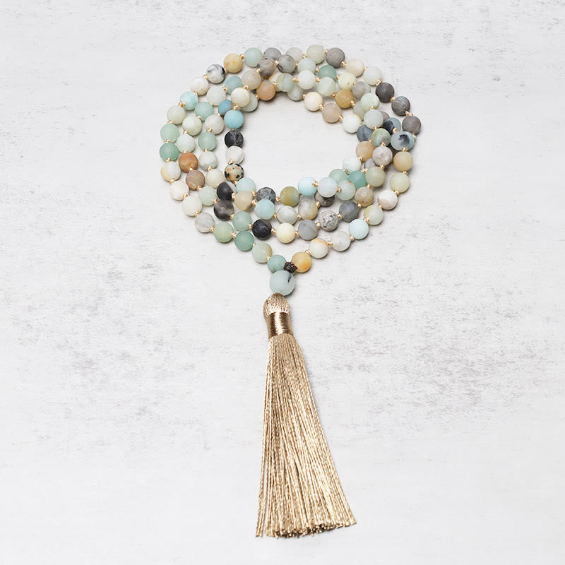 Buddha Stones 108 Amazonite Beads Tassel Mala Bracelet