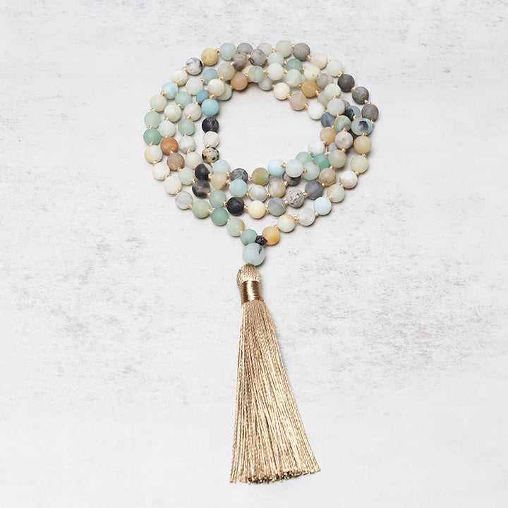 Buddha Stones 108 Amazonite Beads Tassel Mala Bracelet