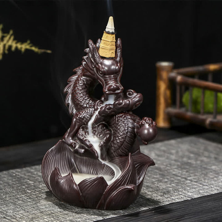 Dragon Lotus Pattern Strength Protection Ceramic Incense Burner Decoration