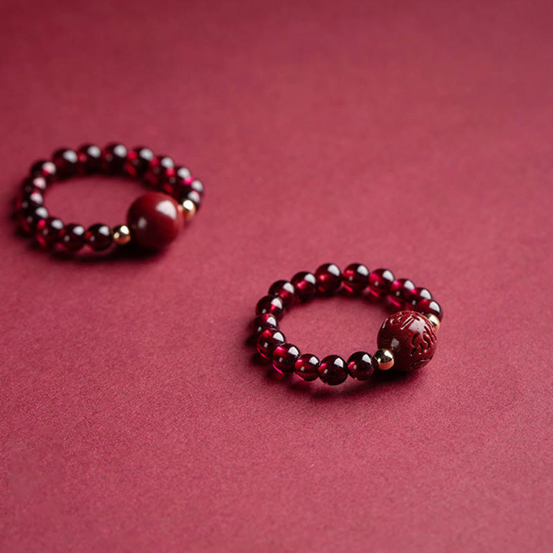 Buddha Stones Garnet Cinnabar Lucky Bead PiXiu Om Mani Padme Hum Rose Protection Ring