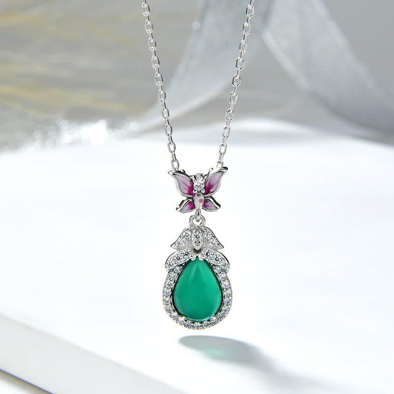 925 Sterling Silver Green Chalcedony Butterfly Zircon Courage Necklace Pendant