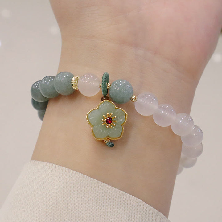 Buddha Stones White Agate Jade Lotus Flower Peace Buckle Protection Bracelet