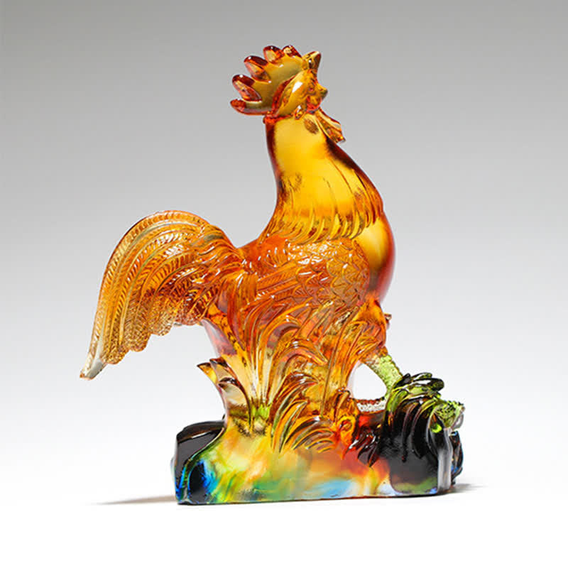 Handmade Liuli Crystal Rooster Art Piece Home Decoration