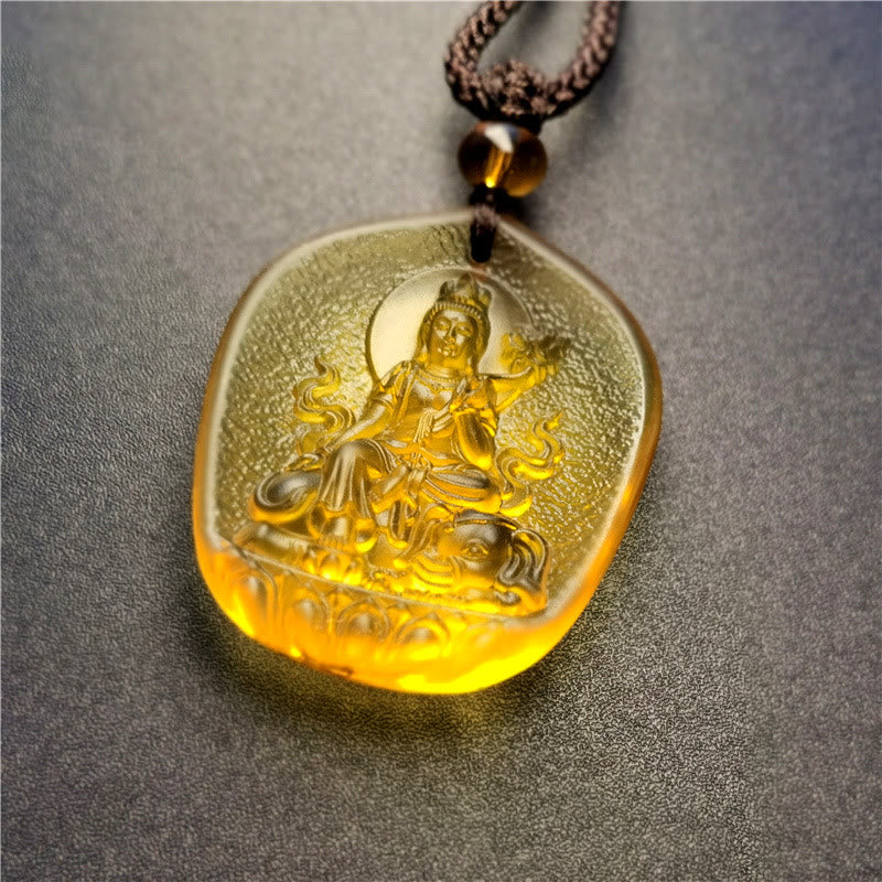 Buddha Stones Chinese Zodiac Natal Buddha Blessing Liuli Crystal Compassion Necklace Pendant