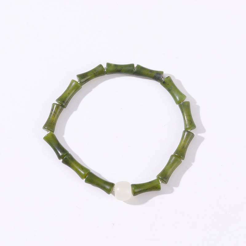 Buddha Stones Green Bamboo Jade Pattern Luck Abundance Bracelet