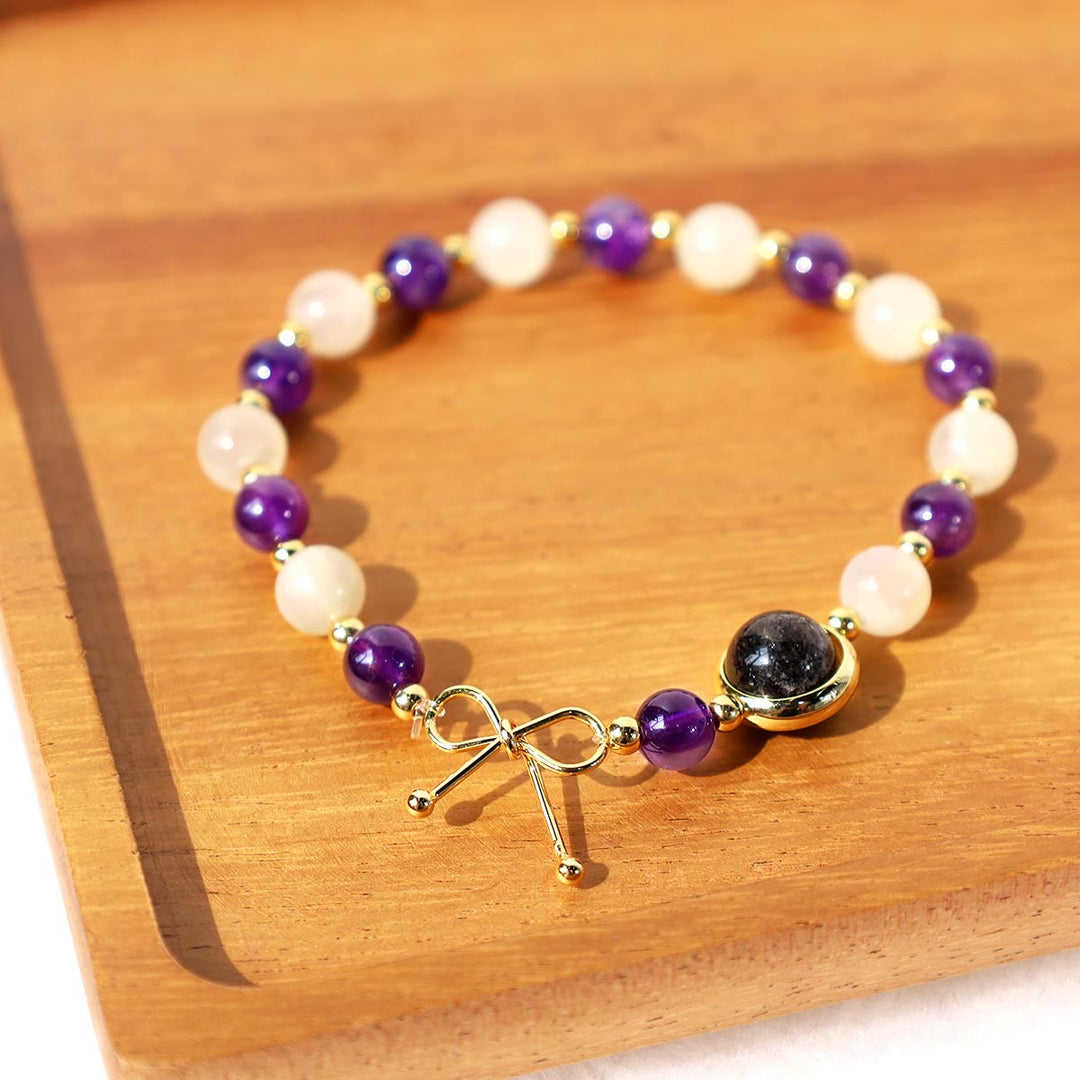 Amethyst Cat Eye Black Rutilated Quartz Spiritual Bead Bracelet