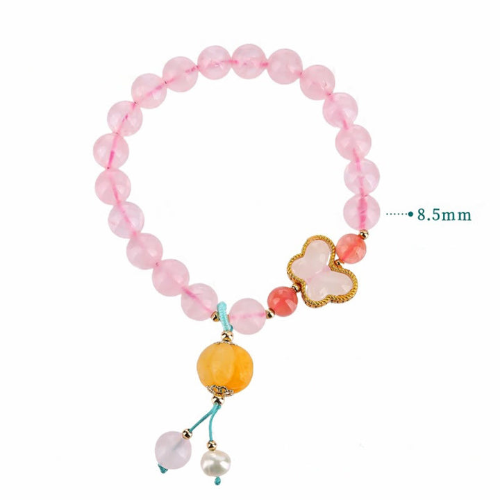 Buddha Stones Natural Pink Crystal Butterfly Pumpkin Love Bracelet