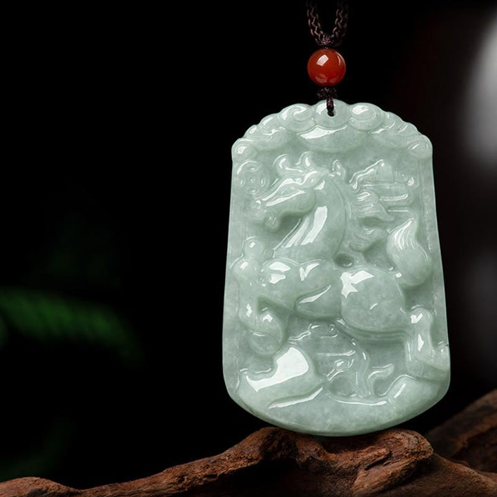 Buddha Stones Natural Jade 12 Chinese Zodiac Abundance Amulet Pendant Necklace