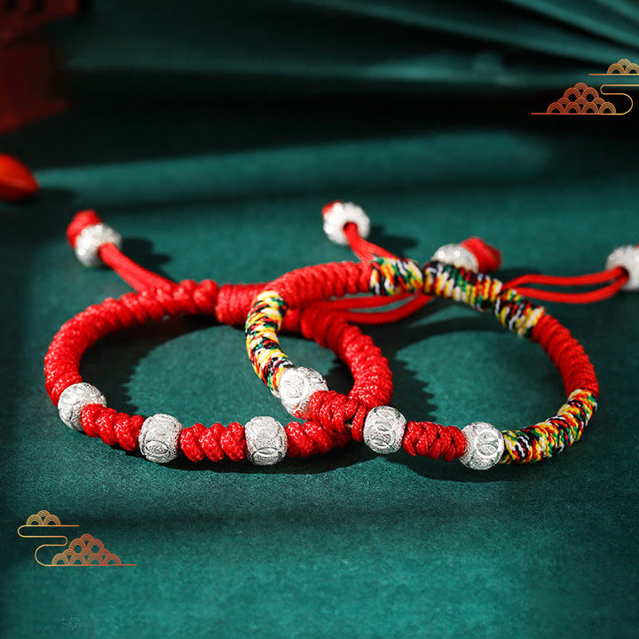 Buddha Stones 925 Sterling Silver King Kong Knot Multicolored Red String Strength Handmade Braided Kids Child Bracelet