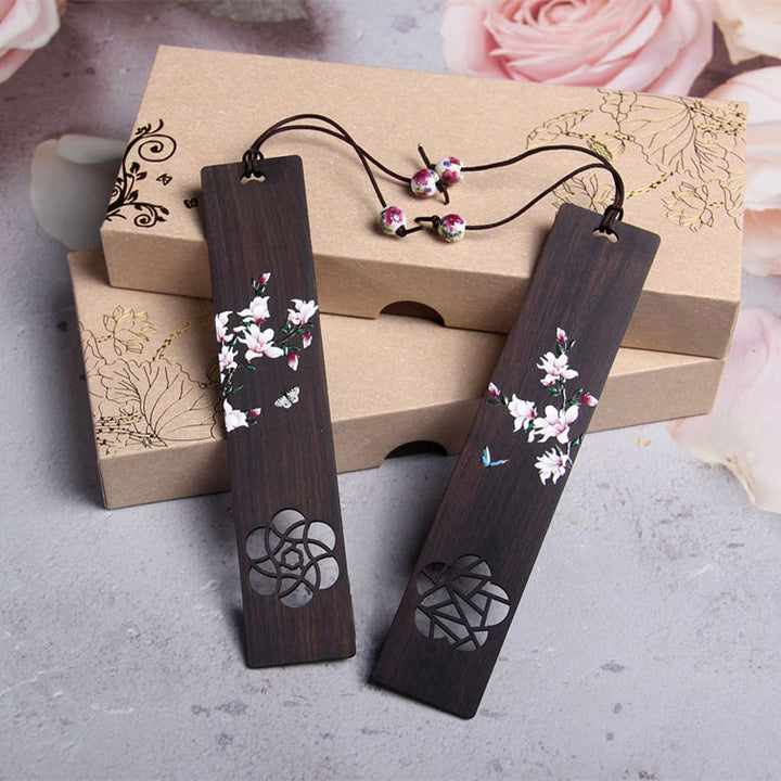 Buddha Stones Butterfly Flower Ebony Wood Bookmarks With Gift Box