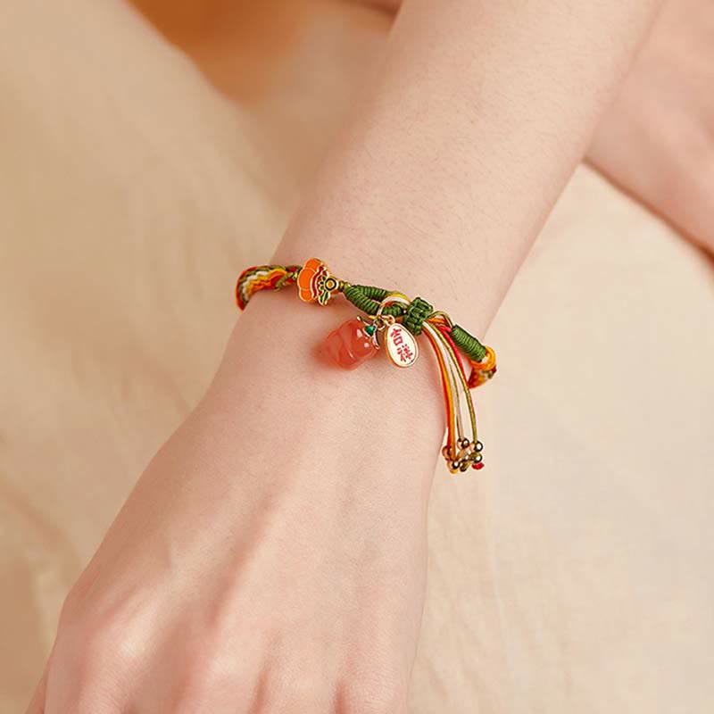 Buddha Stones Persimmon Red Agate Strength Reincarnation Knot Braid String Bracelet