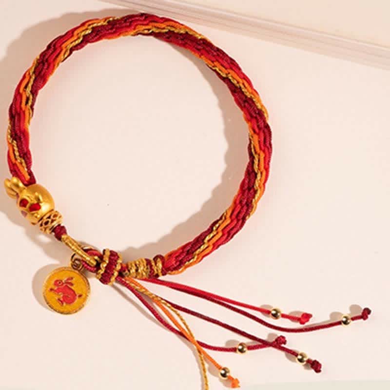 Buddha Stones Chinese Zodiac Handmade Koi Fish String Protection Reincarnation Knot Braid Bracelet