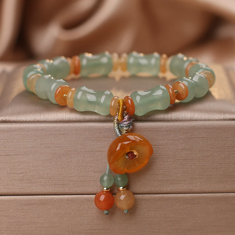 Buddha Stones Natural Jade Bamboo Flower Pattern Luck Bracelet