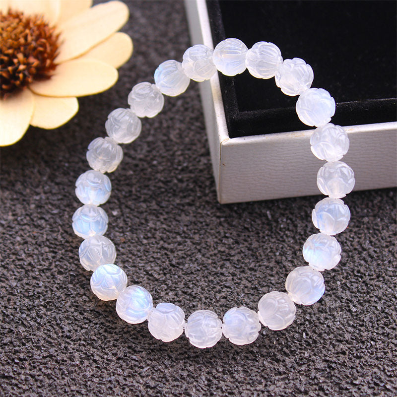 Buddha Stones Natural Moonstone Lotus Love Bracelet