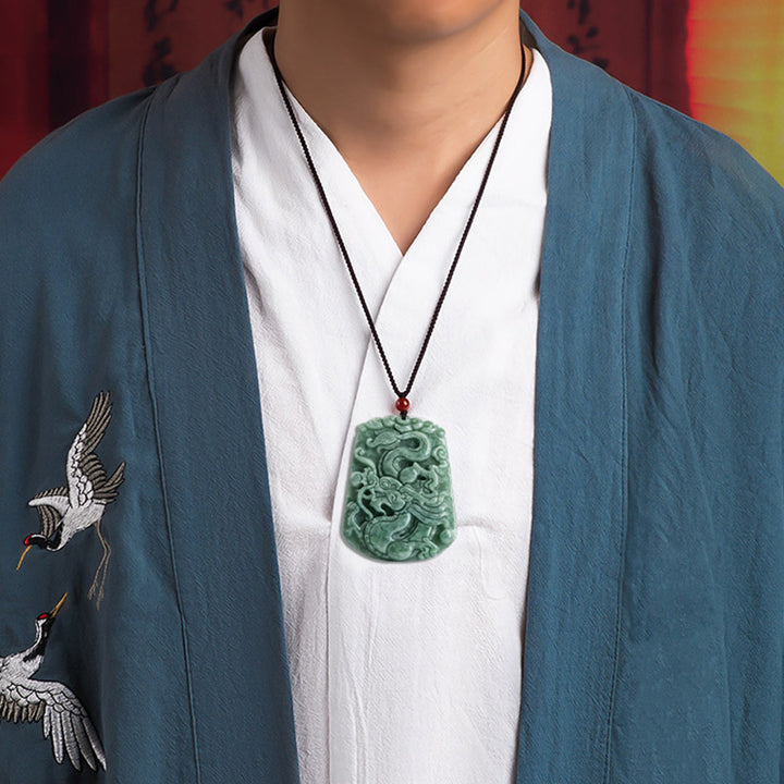 Buddha Stones Chinese Zodiac Dragon Jade Strength Necklace String Pendant