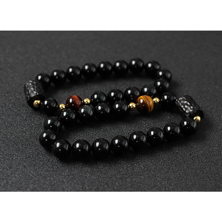 Black Obsidian Ebony Wood Red Tiger Eye Strength Couple Bracelet