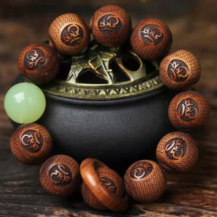 Buddha Stones Tibetan Rosewood Engraving Tiger Protection Bracelet