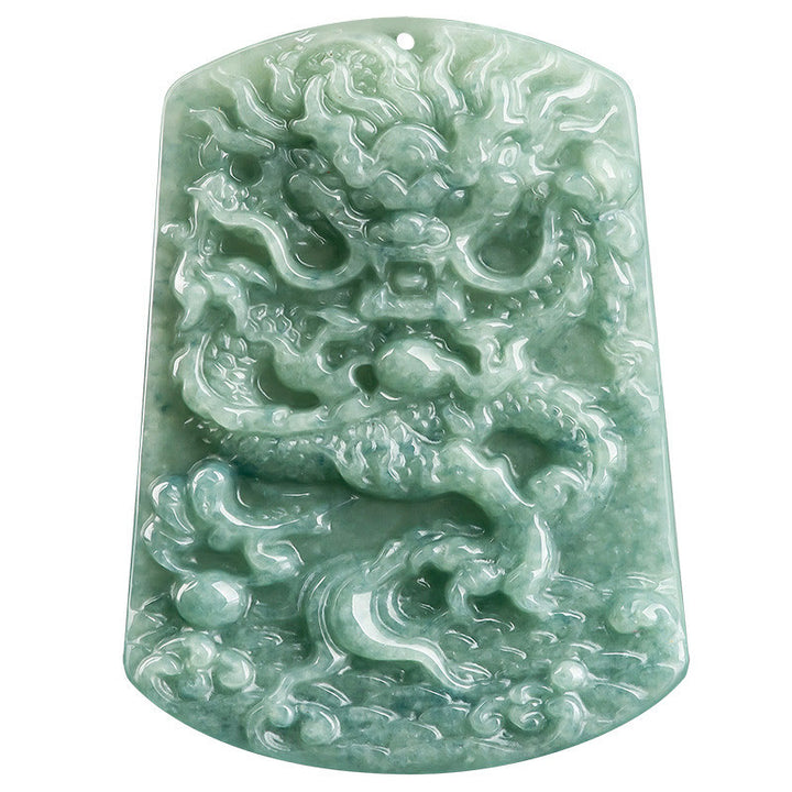 Buddha Stones Natural Jade Chinese Zodiac Dragon Sea Luck String Necklace Pendant