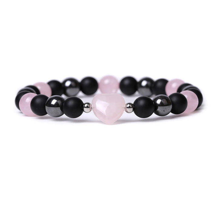 Buddha Stones Black Onyx Tiger Eye Stone Crystal Love Heart Protection Bracelet