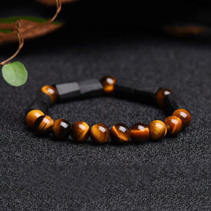 Buddha Stones Natural Black Tourmaline Tiger Eye Positive Bracelet