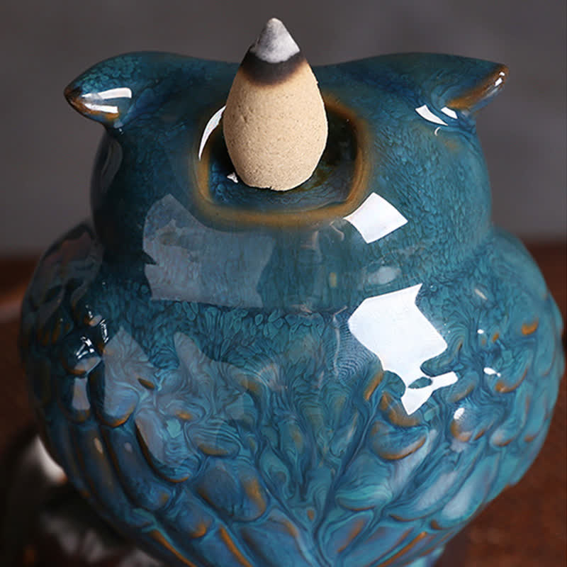 Cute Owl Ceramic Backflow Smoke Fountain Meditation Healing Incense Burner Decoration