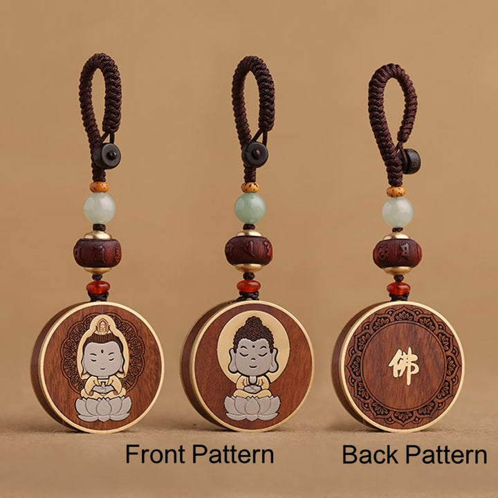 Buddha Stones Ebony Wood Rosewood Buddha Avalokitesvara Om Mani Padme Hum Balance Car Key Chain Decoration