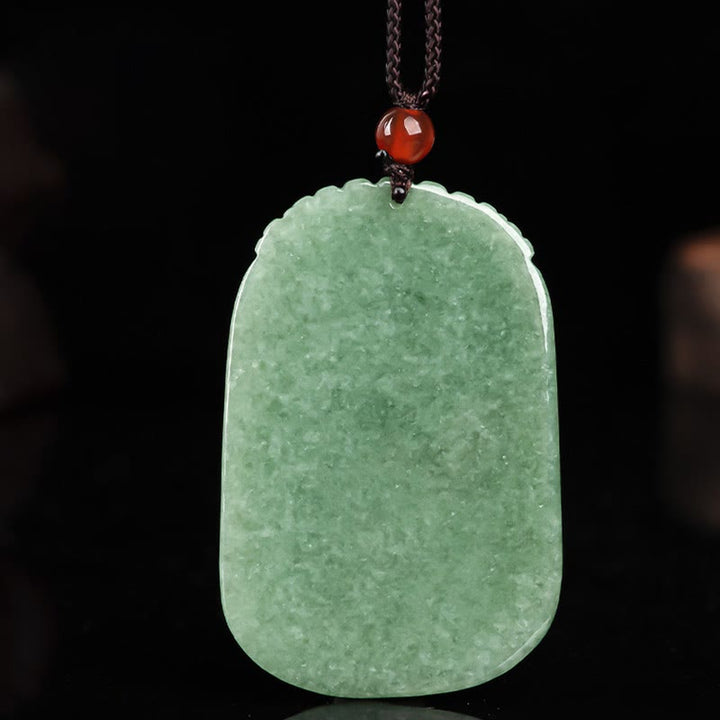 Buddha Stones Natural Jade Koi Fish Lotus Wealth Prosperity Necklace Pendant