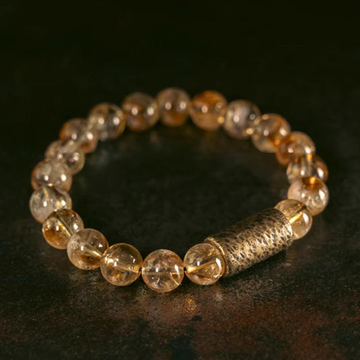 Buddha Stones Natural Citrine Crystal Brass Bead Protection Bracelet