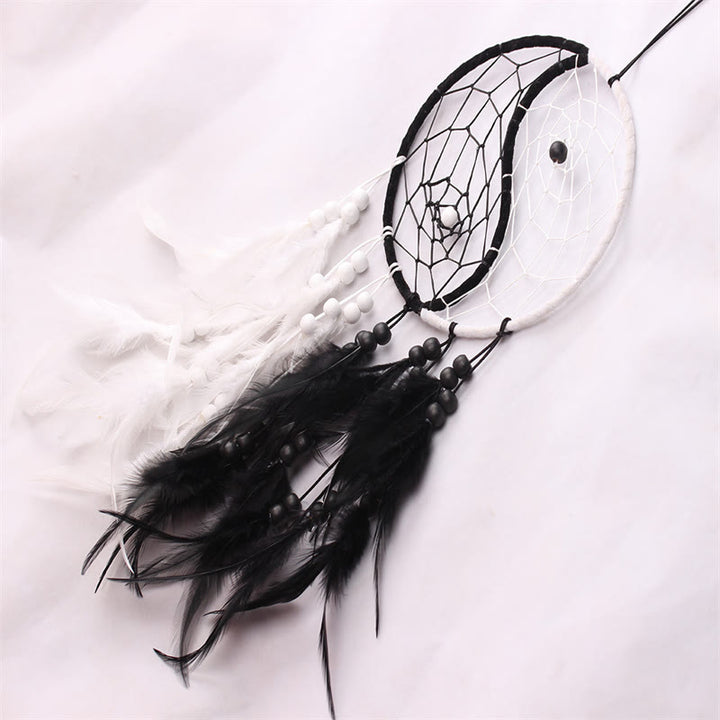 Yin Yang  Dream Catcher Circular Net with Feathers Balance Decoration