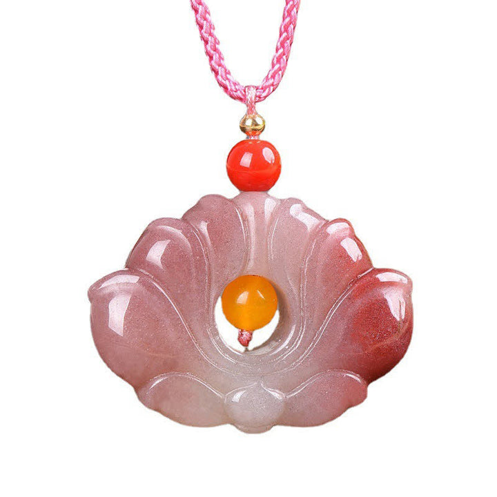 Pink Golden Silk Jade Lotus Flower Wealth Necklace Pendant