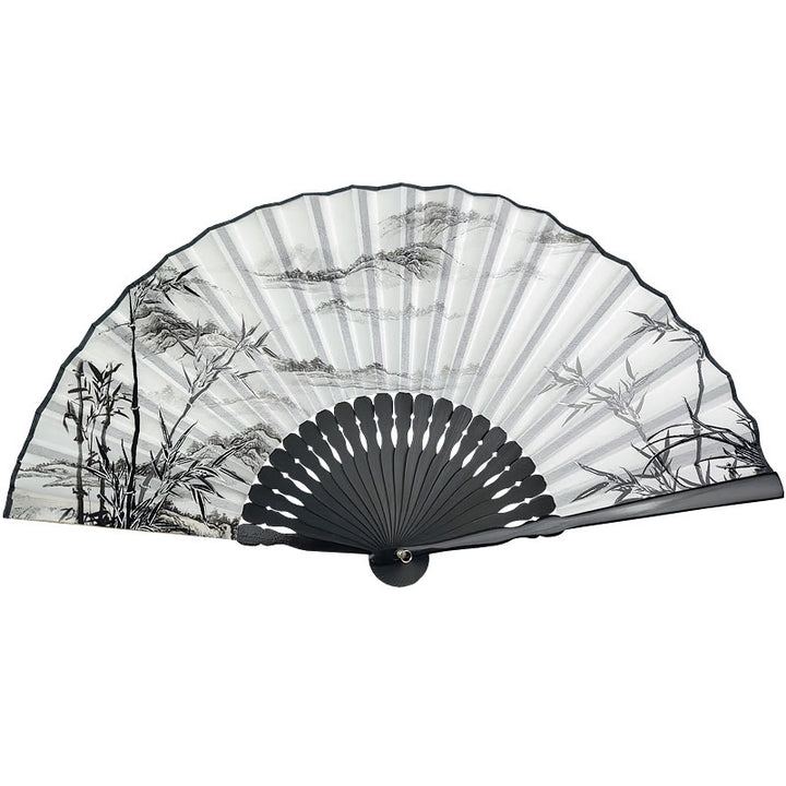 Buddha Stones Vintage Bamboo Peony Butterfly Lotus Handheld Silk Folding Fan With Bamboo Frames