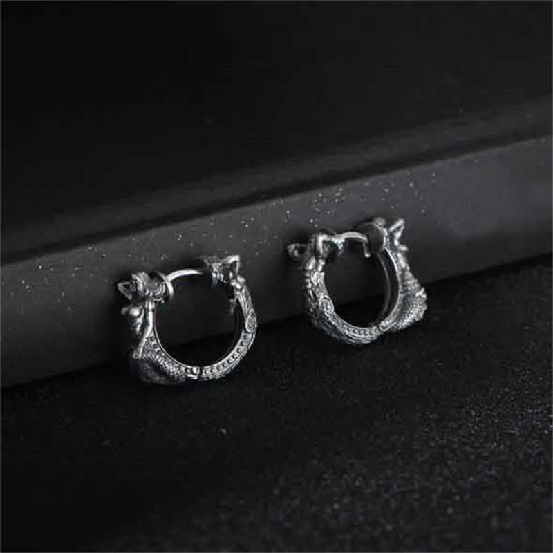 925 Sterling Silver Dragon Hoop Pattern Protection Earrings