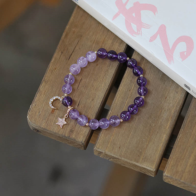 Amethyst Crystal Moon Star Healing Bracelet