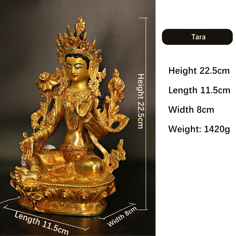 Bodhisattva Tara Chenrezig Four-armed Avalokitesvara Protection Copper Gold Plated Statue Decoration