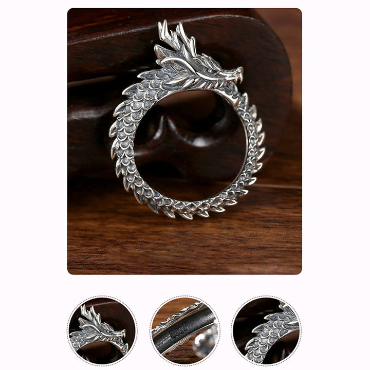 Buddha Stones 925 Sterling Silver Vintage Dragon Success Protection Strength Adjustable Ring