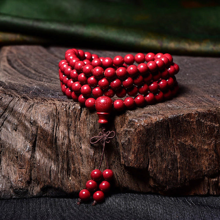 Buddha Stones 108 Mala Beads Cinnabar Om Mani Padme Hum Pattern Engraved Blessing Bracelet