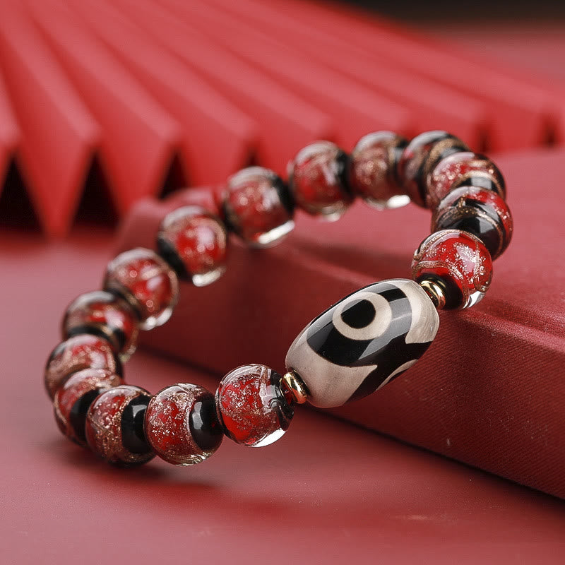 Buddha Stones Tibetan Nine-Eye Dzi Bead Three-eyed Dzi Bead Liuli Glass Bead Wealth Bracelet