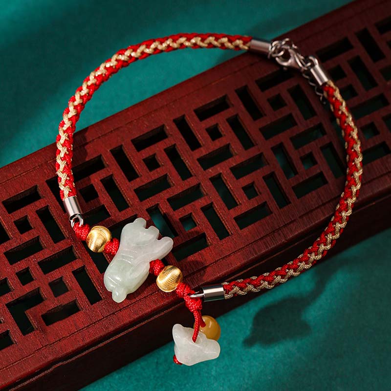 Buddha Stones Chinese Zodiac Jade Prosperity Red String Bracelet Anklet