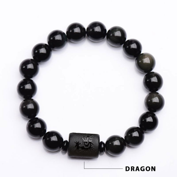 Buddha Stones Soul Cleansing Black Obsidian Phoenix Dragon Bracelet