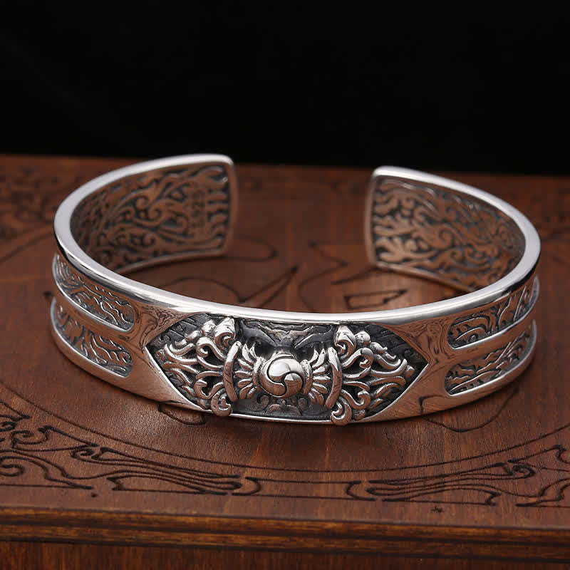 925 Sterling Silver Vajra Dorje Engraved Spiritual Power Bracelet Bangle