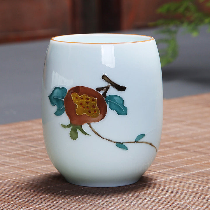 Buddha Stones Koi Fish Lotus Landscape Dandelion Peony Flower Ceramic Teacup Kung Fu Tea Cup