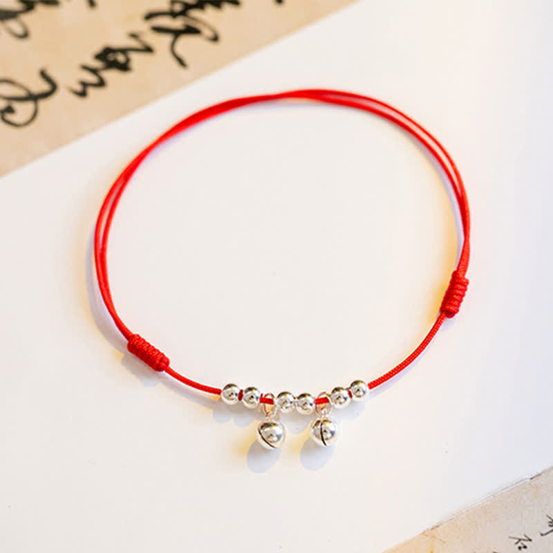 Buddha Stones 925 Sterling Silver Red String Braid Bell Charm Anklet