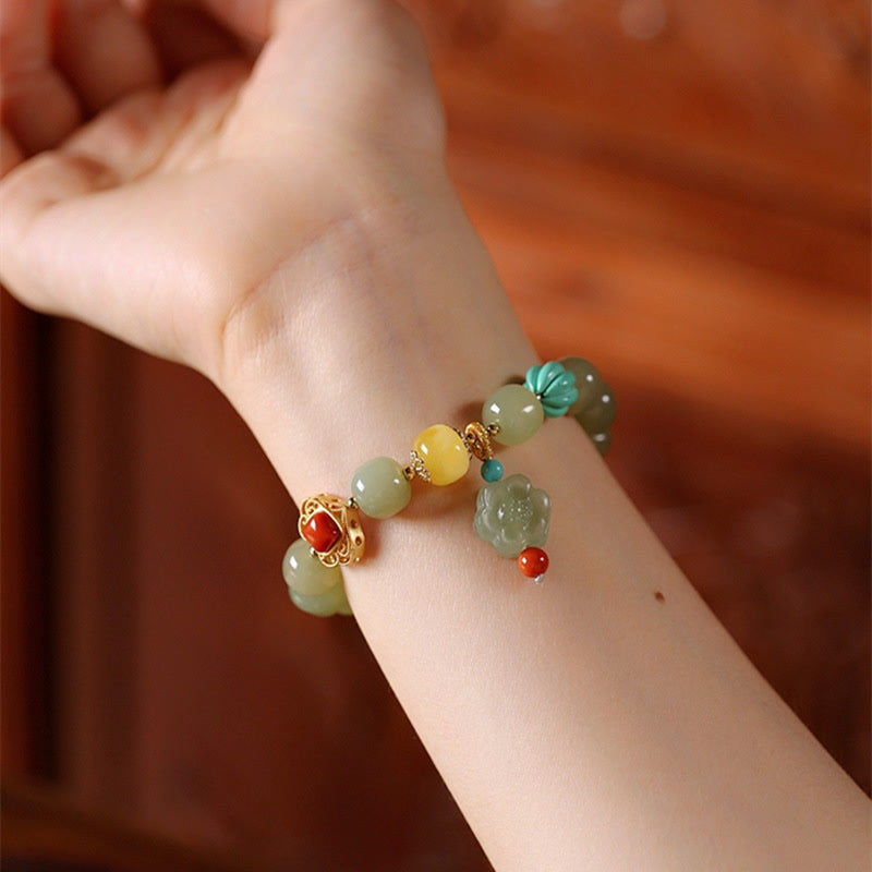 Jade Amber Lotus Bead Luck Bracelet