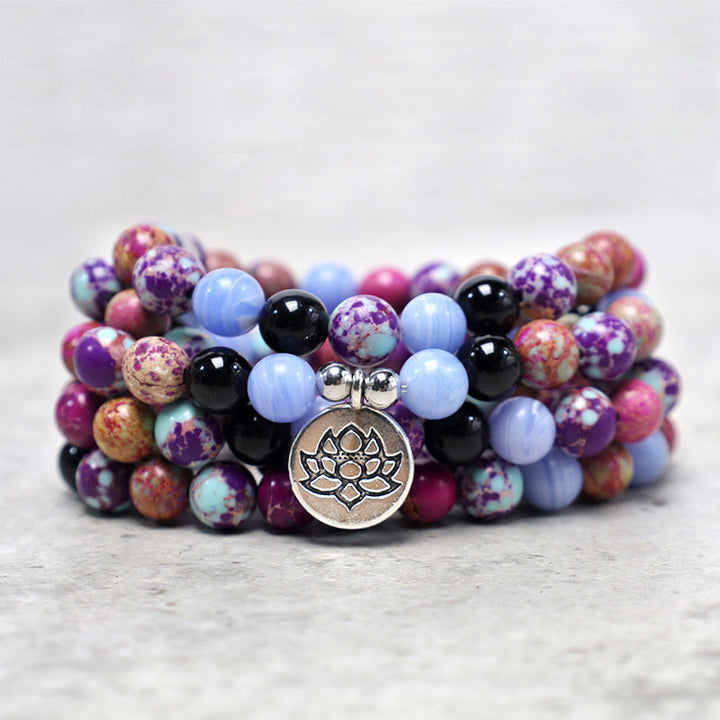 Buddha Stones Natural Purple Miano Real Stone Lotus Mala