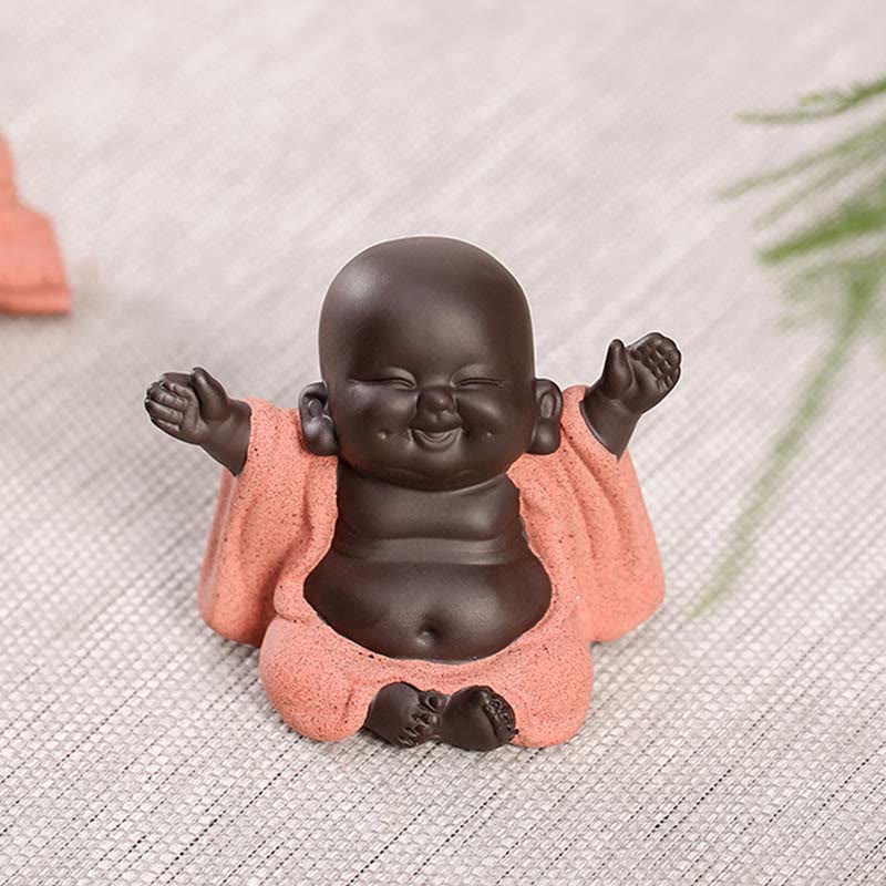 Buddha Stones Always Smiling Laughing Buddha Wealth Luck Purple Clay Maitreya Statue Decoration