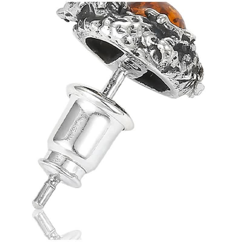 Buddha Stones 925 Sterling Silver Natural Amber Dragon Success Protection Stud Earring