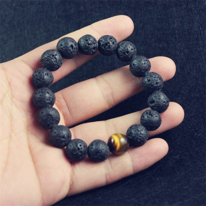 Buddha Stones Lava Rock Tiger Eye Stone Peace Healing Bracelet