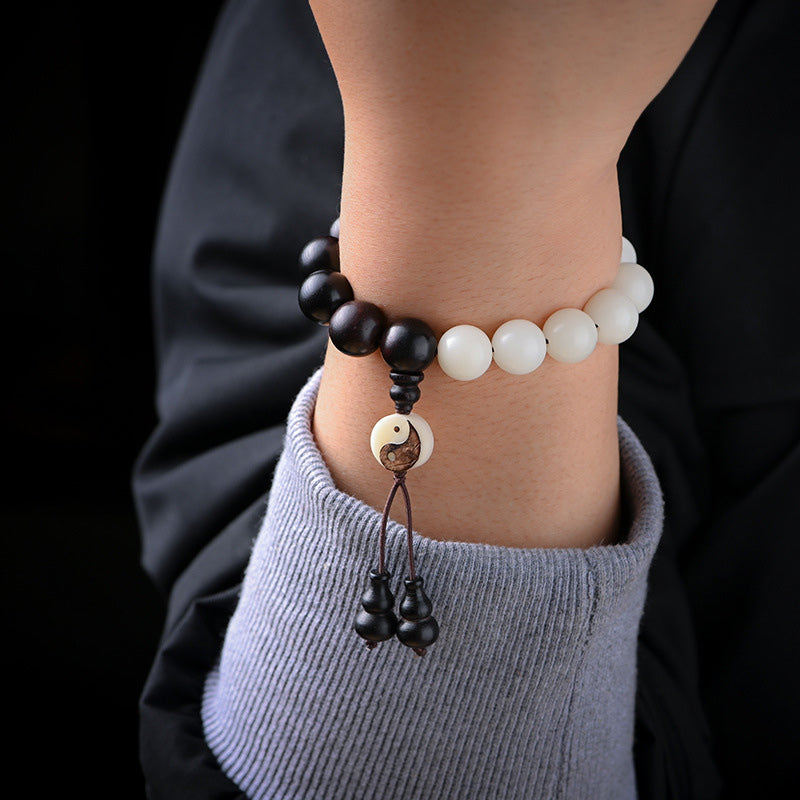 Buddha Stones Ebony YinYang Protection Bracelet Decoration